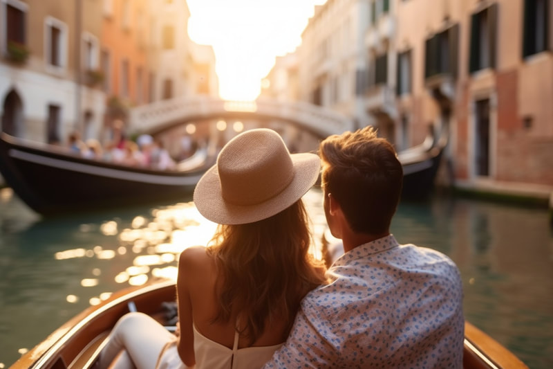 couple on a gondola in Venice. 