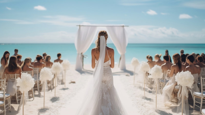 Bride getting married by the beach. 
