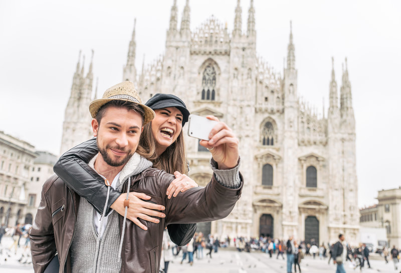 Couple visiting european cathedral